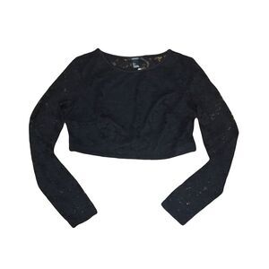 Forever 21 LARGE Lace Long sleeve Cropped top Very stretchy Sheer & Lined front